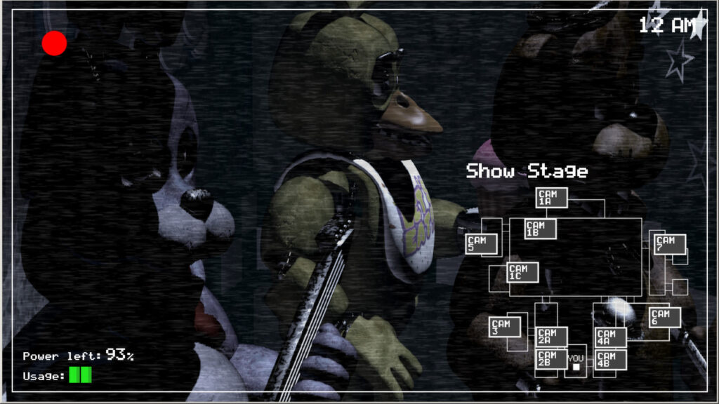 Five Nights at Freddys animatronics Freddy Bonnie and Chica on the Show Stage